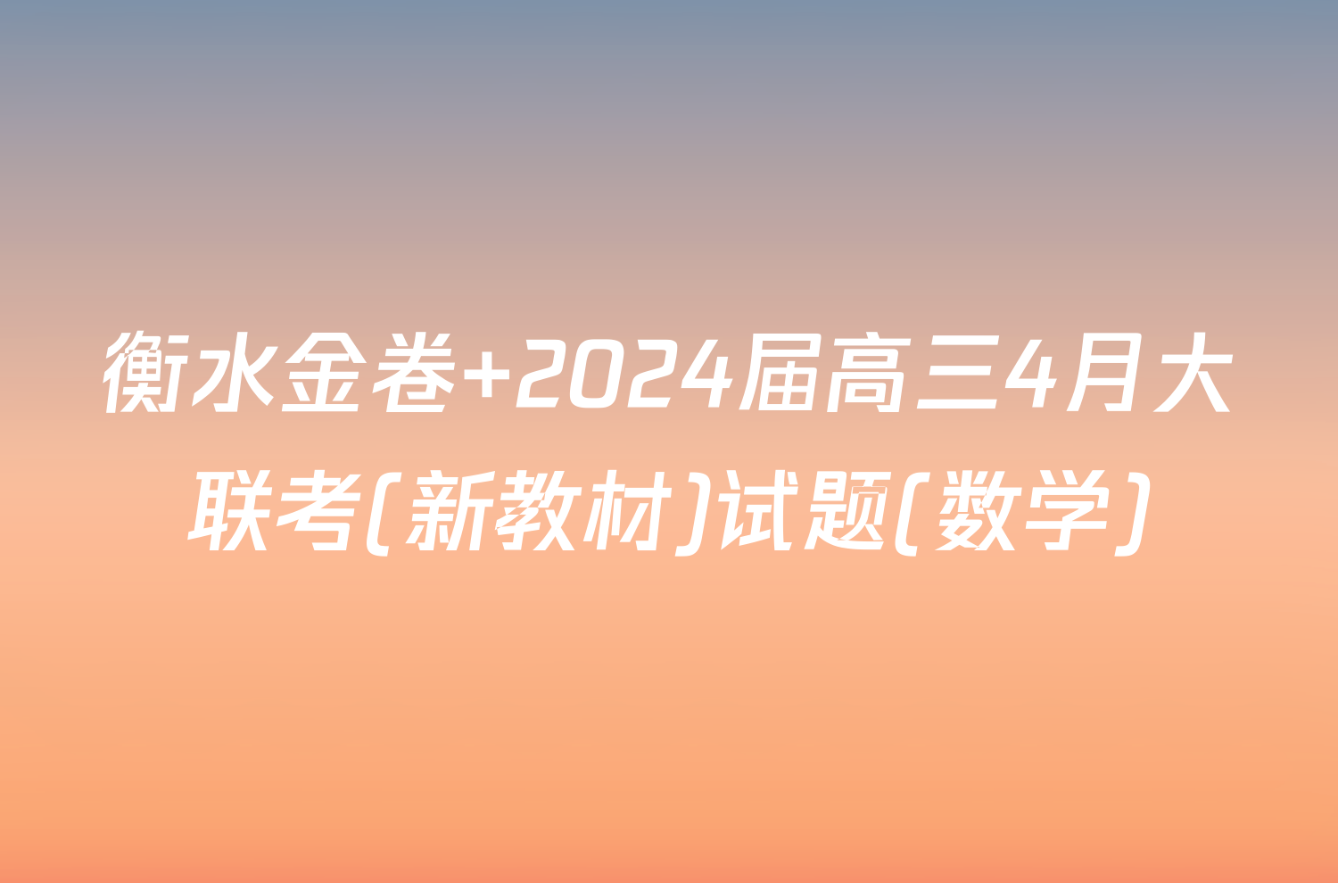 衡水金卷 2024届高三4月大联考(新教材)试题(数学)