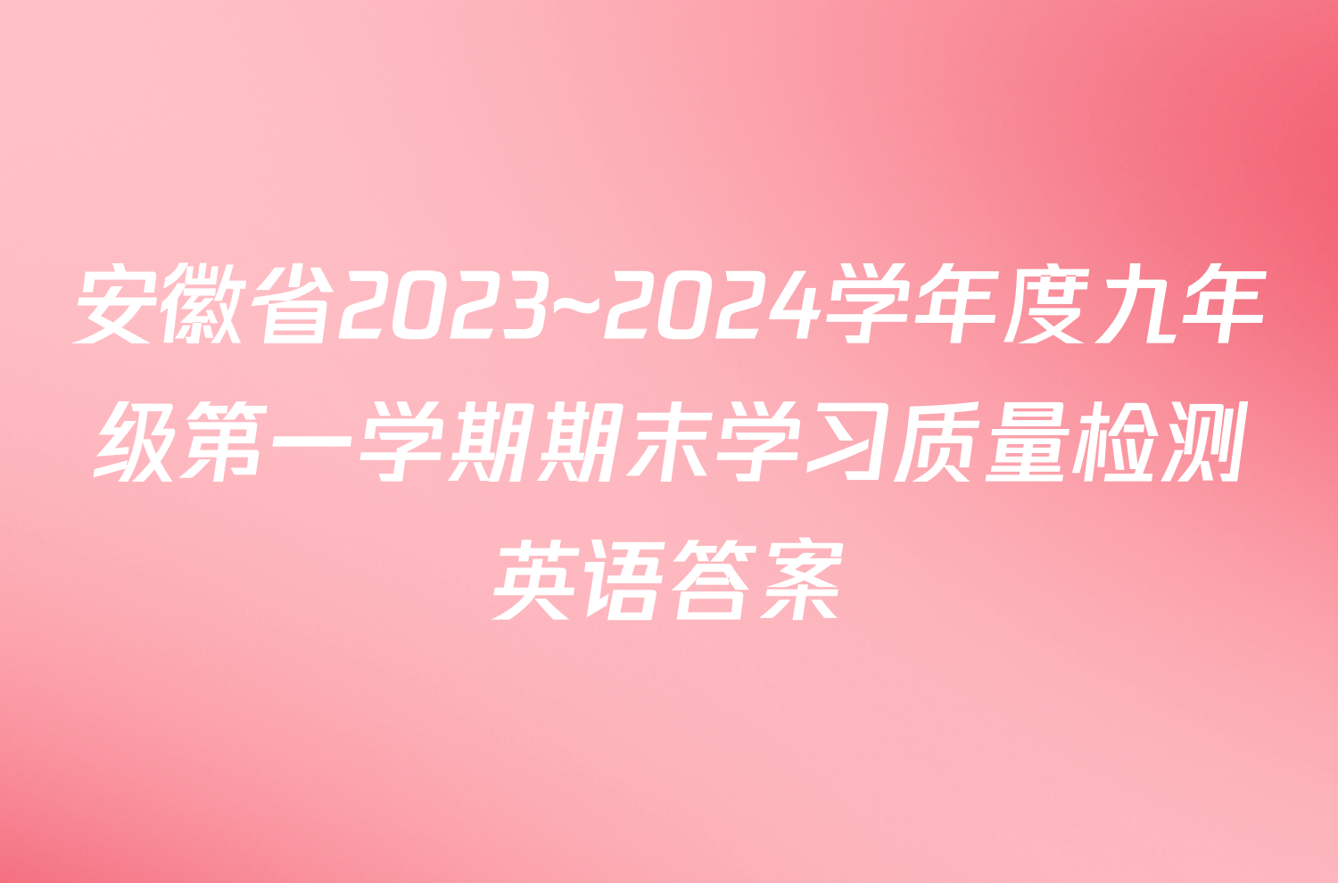 安徽省2023~2024学年度九年级第一学期期末学习质量检测英语答案
