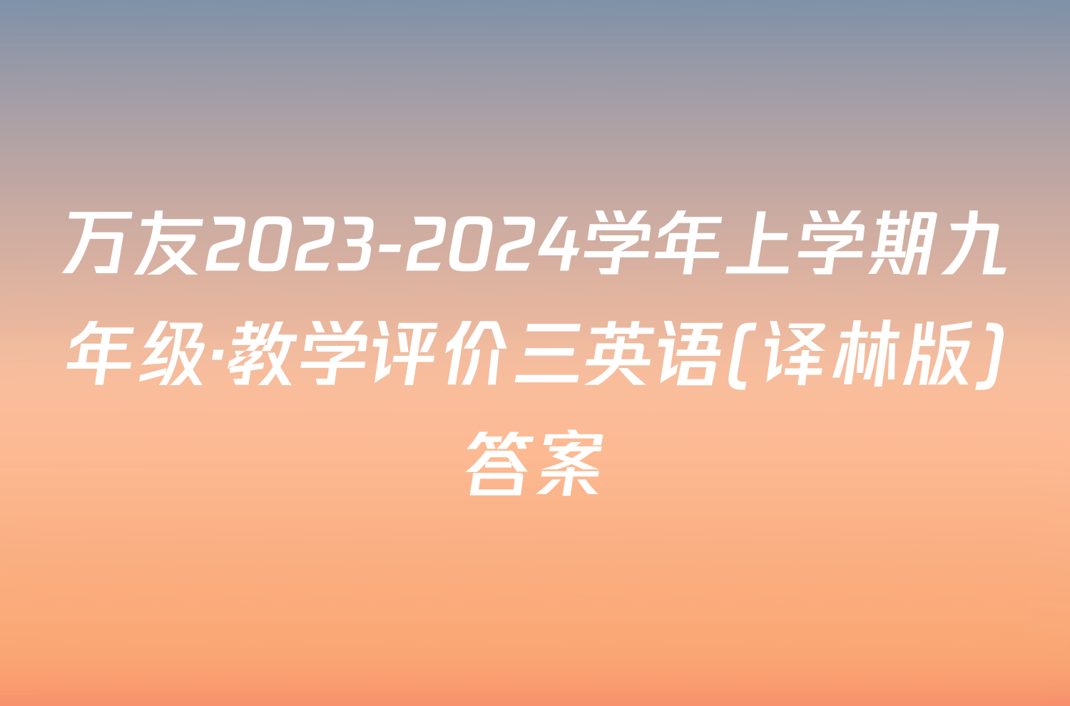 万友2023-2024学年上学期九年级·教学评价三英语(译林版)答案