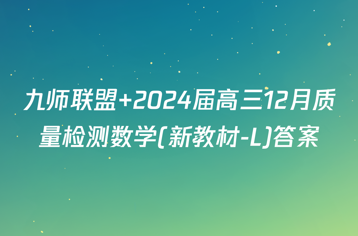 九师联盟 2024届高三12月质量检测数学(新教材-L)答案