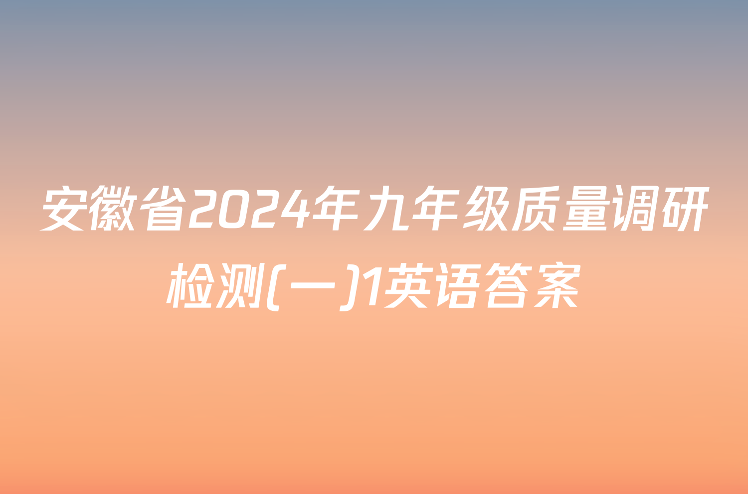 安徽省2024年九年级质量调研检测(一)1英语答案