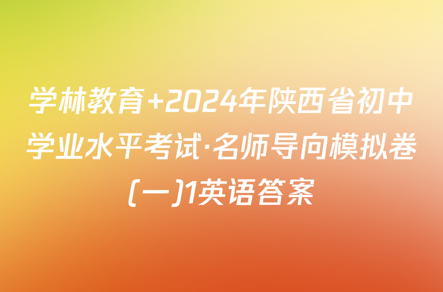 学林教育 2024年陕西省初中学业水平考试·名师导向模拟卷(一)1英语答案