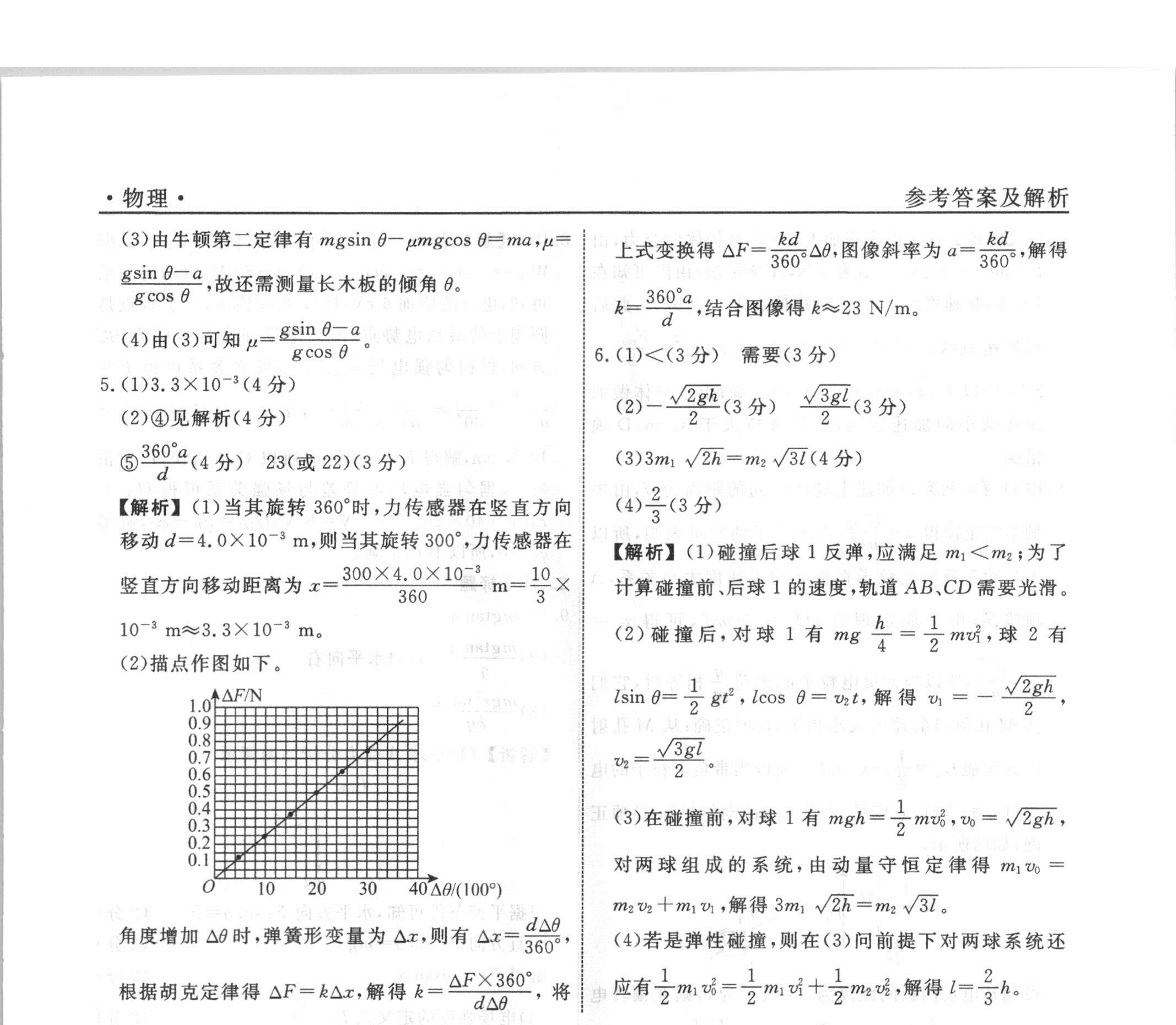 衡水金卷先享题·月考卷 2023-2024学年度上学期高三年级一调考试物理答案