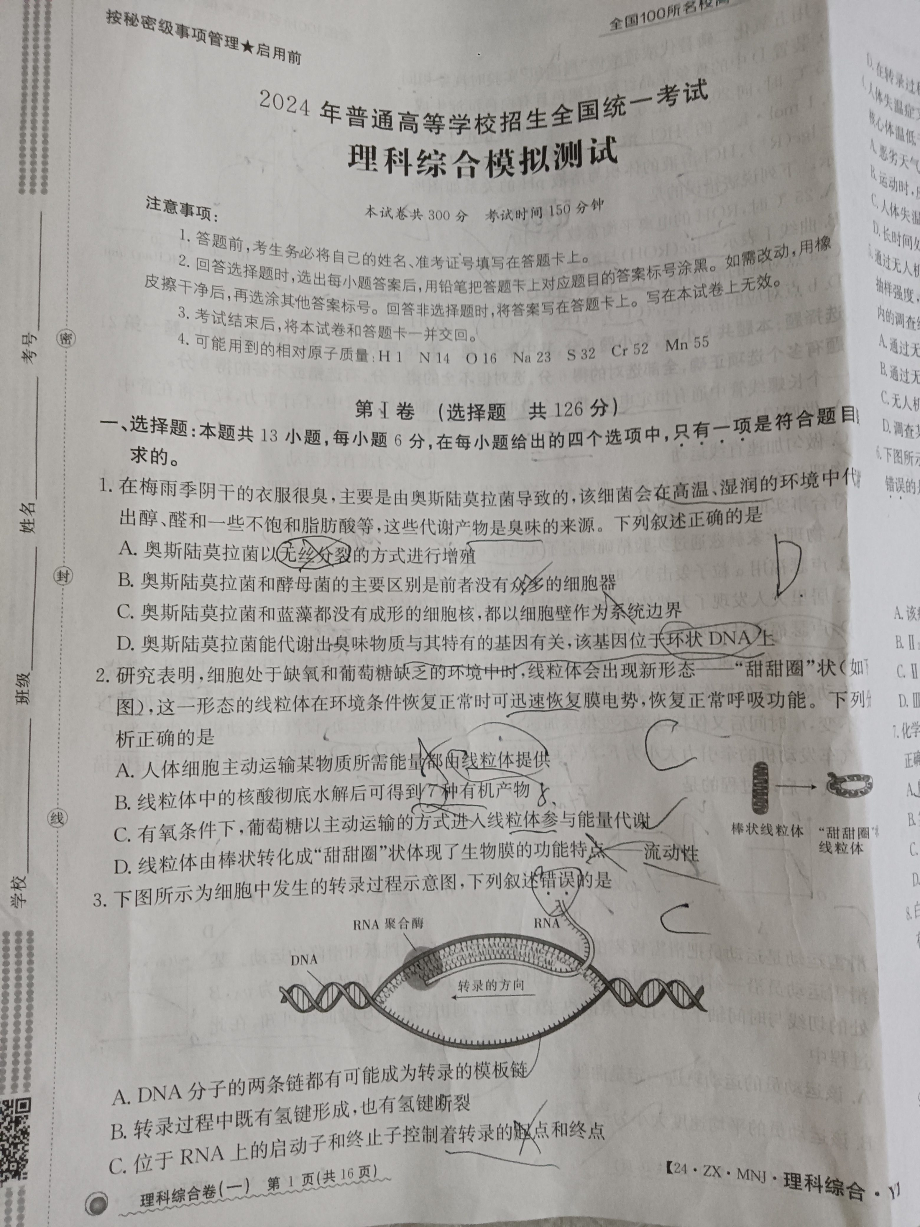 2024届衡水金卷先享题 [调研卷](六)6理综(JJ·B)试题