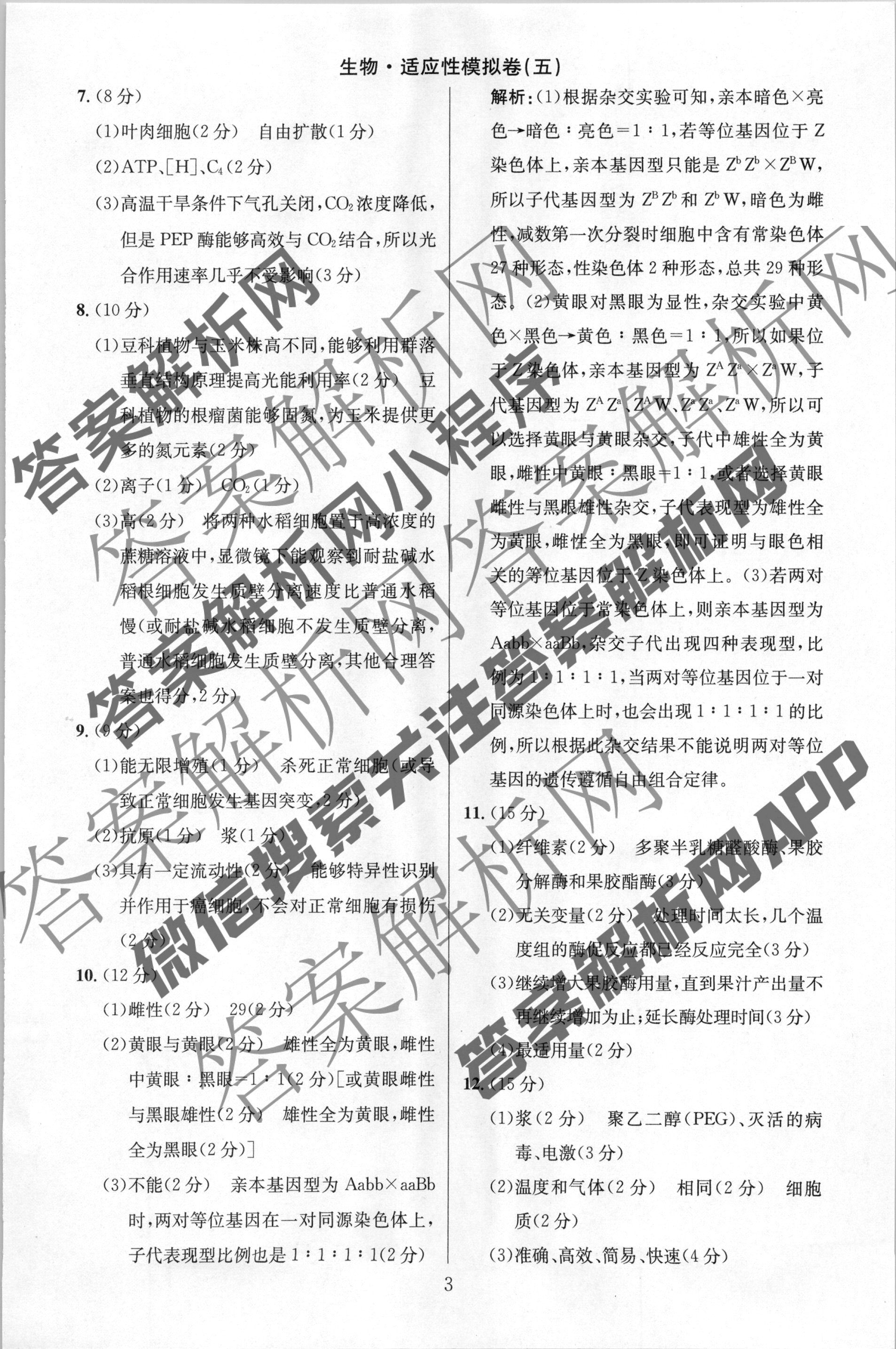 哈蒙大联考·2024届高三(10)一轮复习大联考生物答案