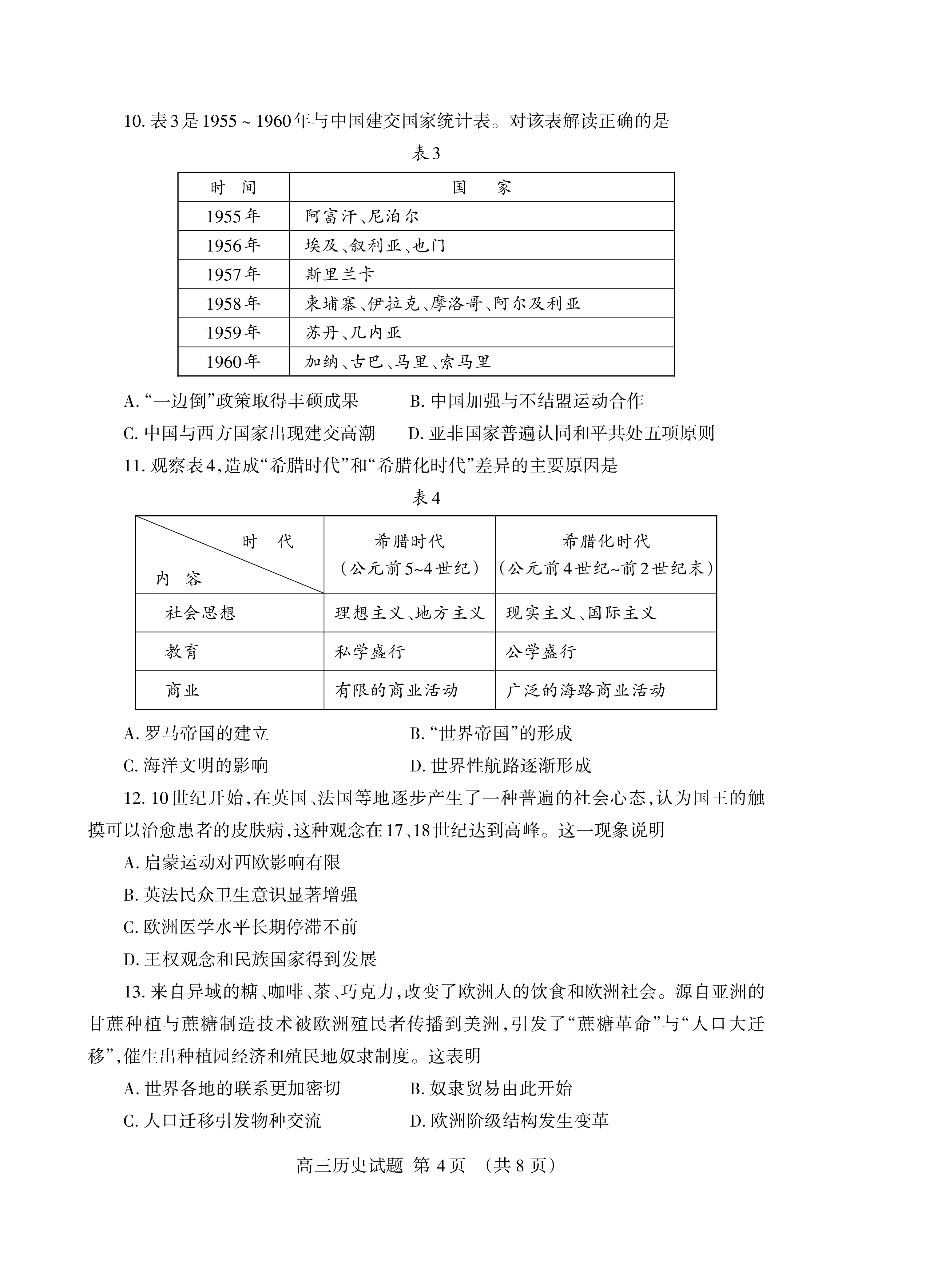 衡中同卷·2023-2024学年度上学期高三年级一调考试 历史(新教材版)答案查看