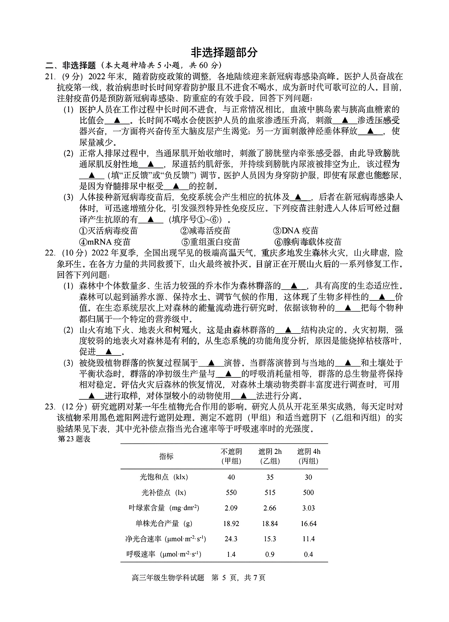 河南省七年级2023-2024学年度综合素养评估（二）【R-PGZX C HEN】生物试卷答案