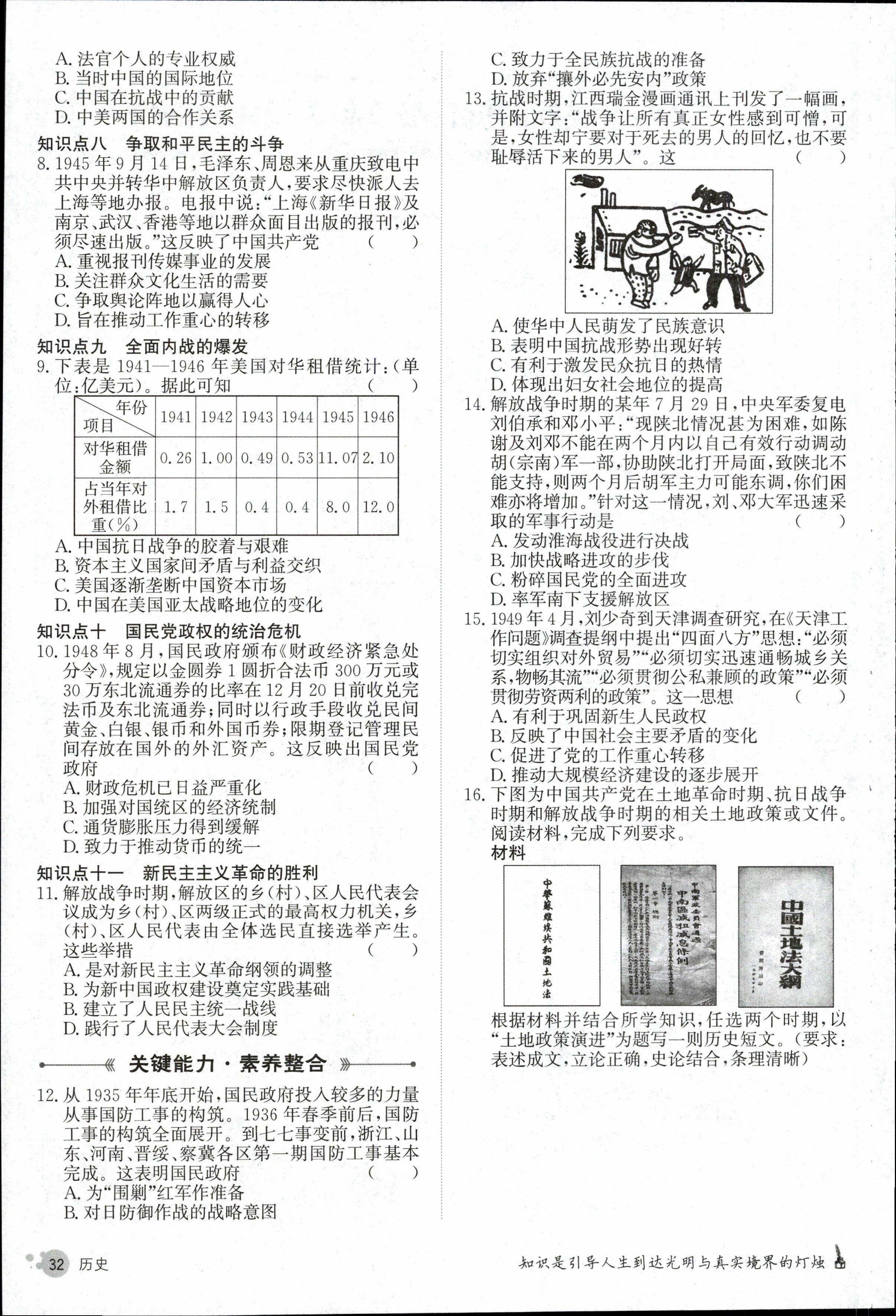 2024年高三全国100所名校单元测试示范卷24·G3DY·历史-R-必考-QG 历史(一)答案预览
