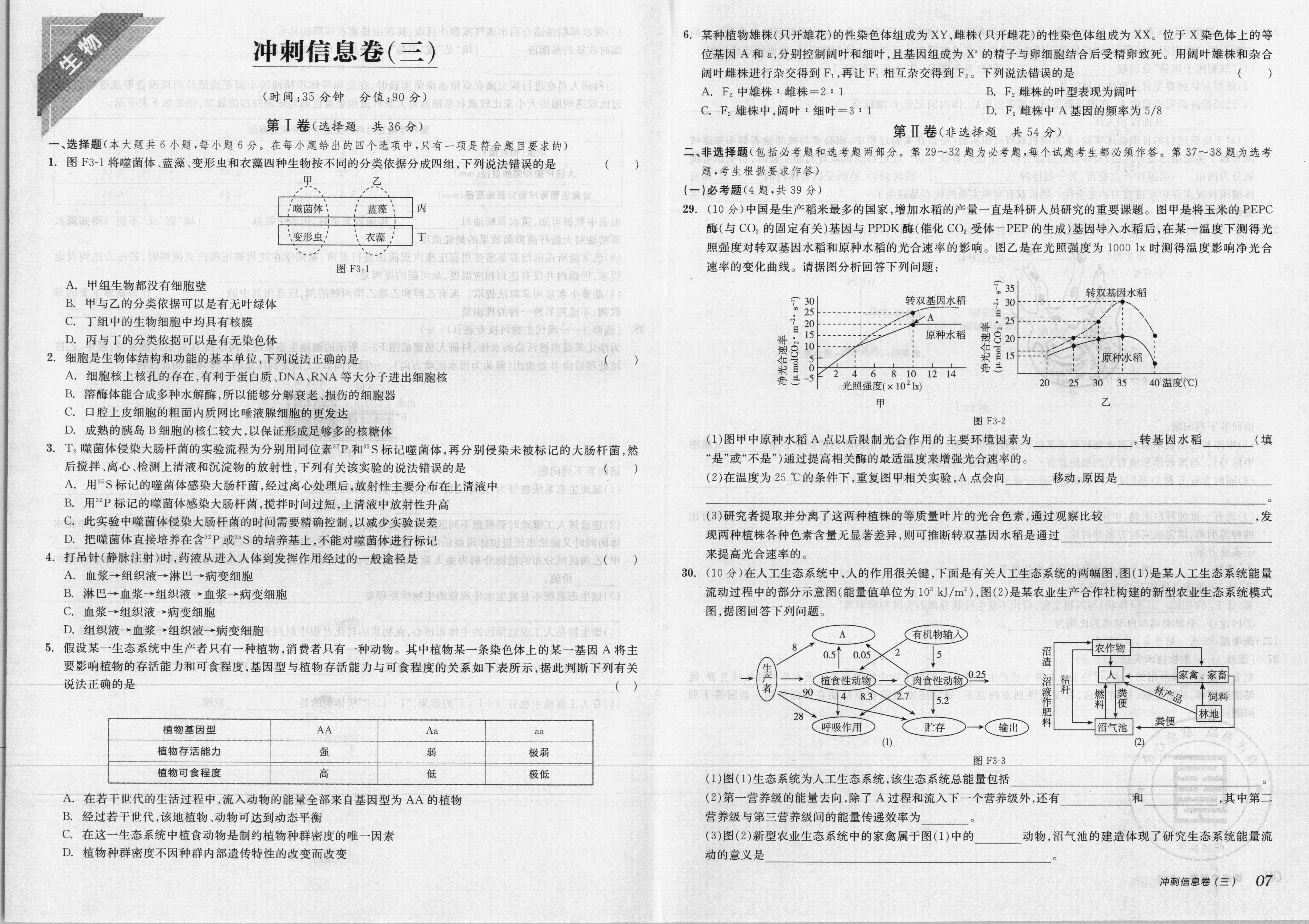 国考1号4(第4套)2024届高三阶段性考试(一)1生物答案