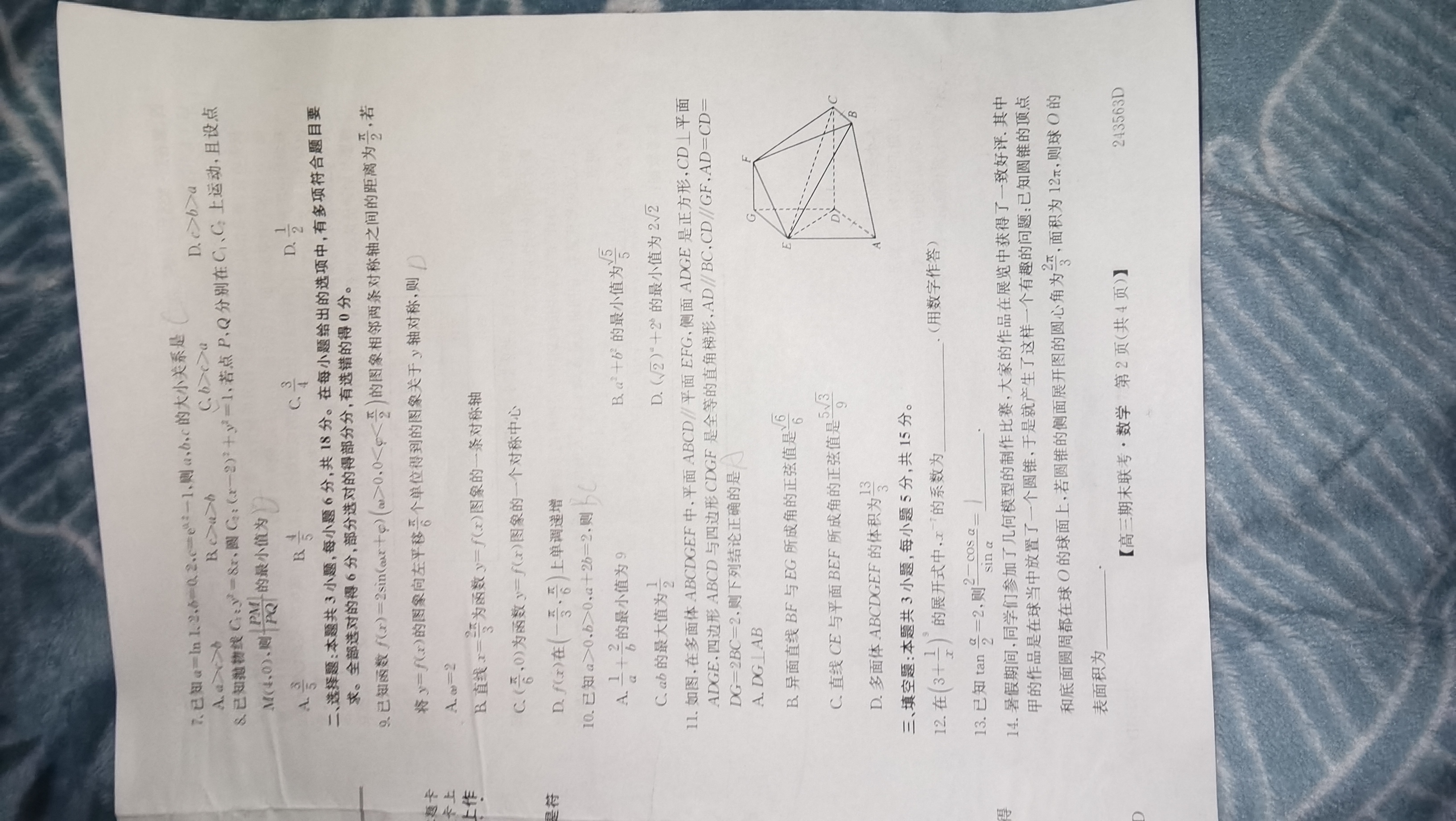 [青桐鸣]2024届普通高等学校招生全国统一考试 青桐鸣大联考(高三)(2月)数学试题