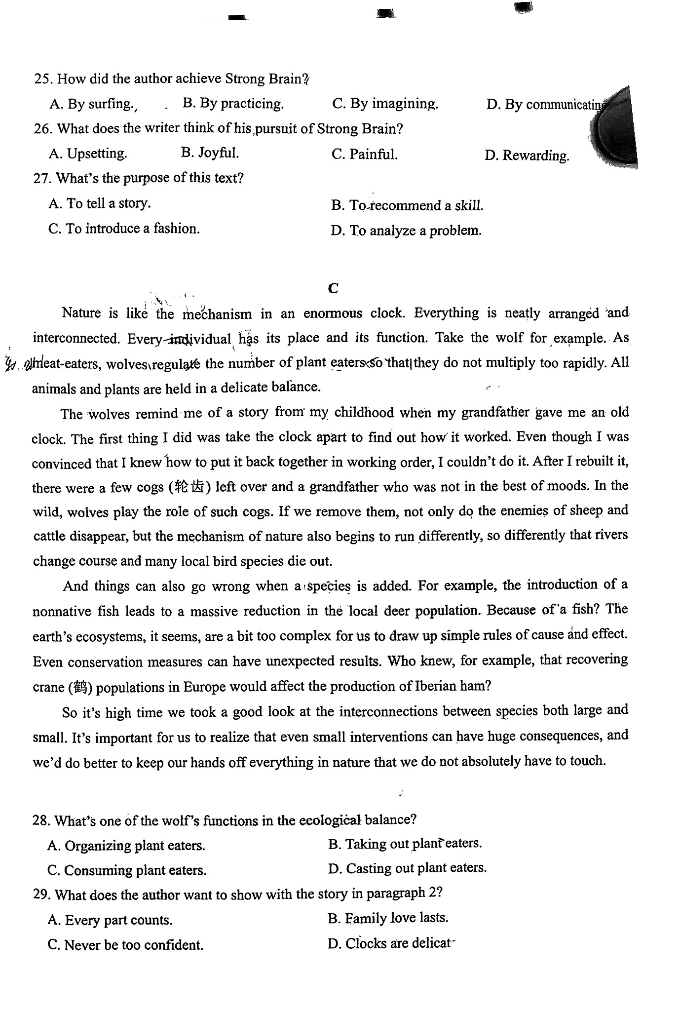 天一大联考 顶尖联盟 2023-2024学年高二秋季期中检测(11月)英语试卷试卷答案