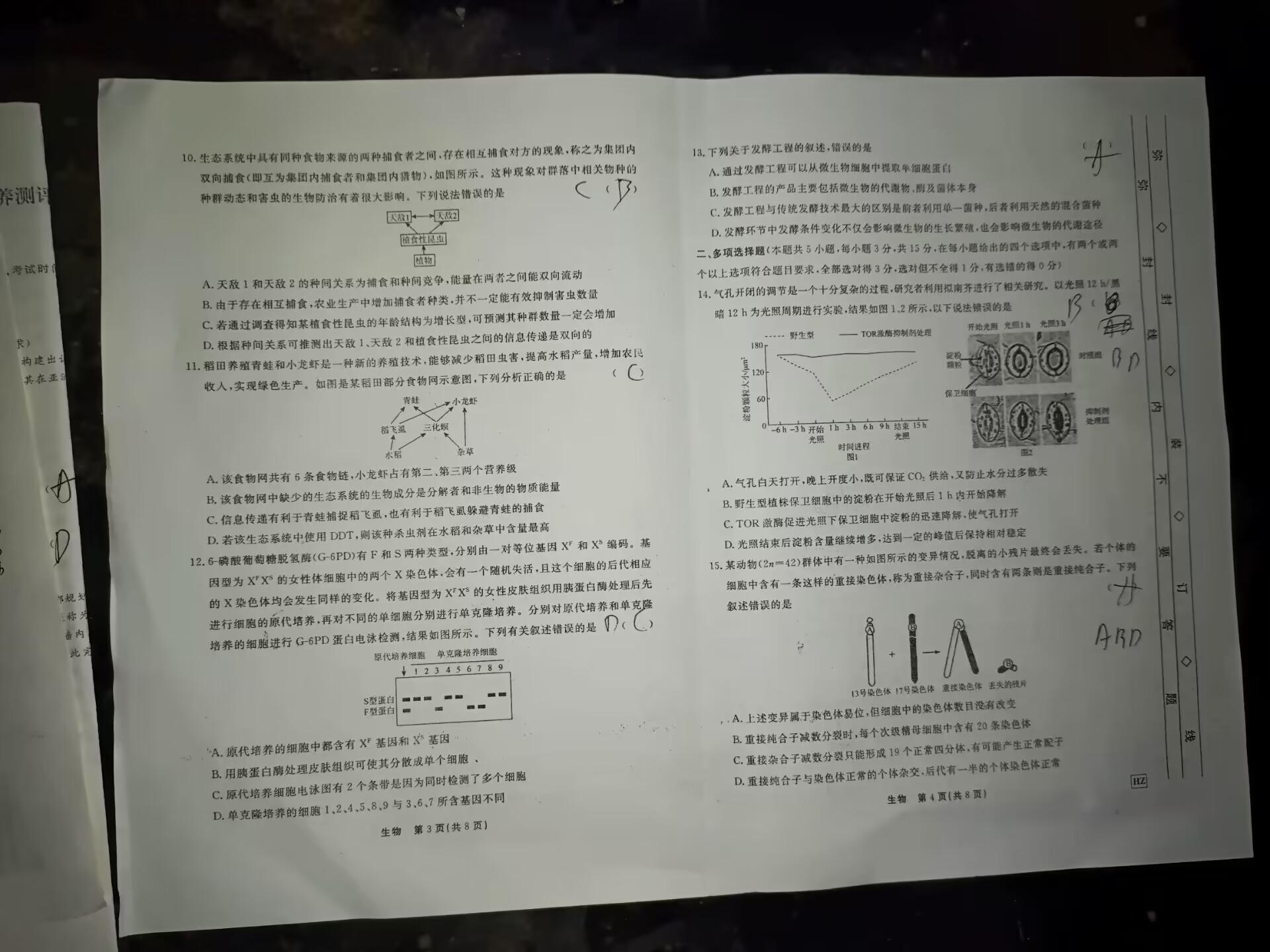 2024届杭州一模高三10月联考生物试卷答案