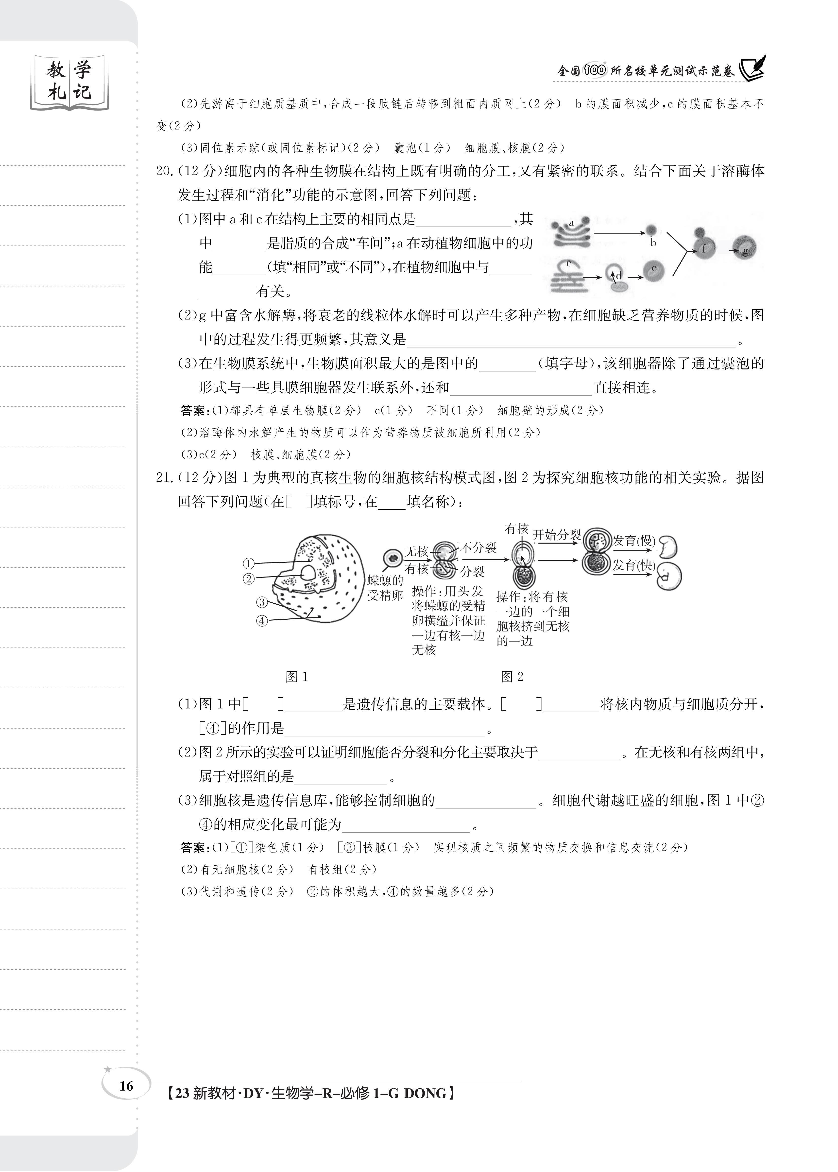 百师联盟 2024届高三一轮复习联考(一)1 福建卷生物试题