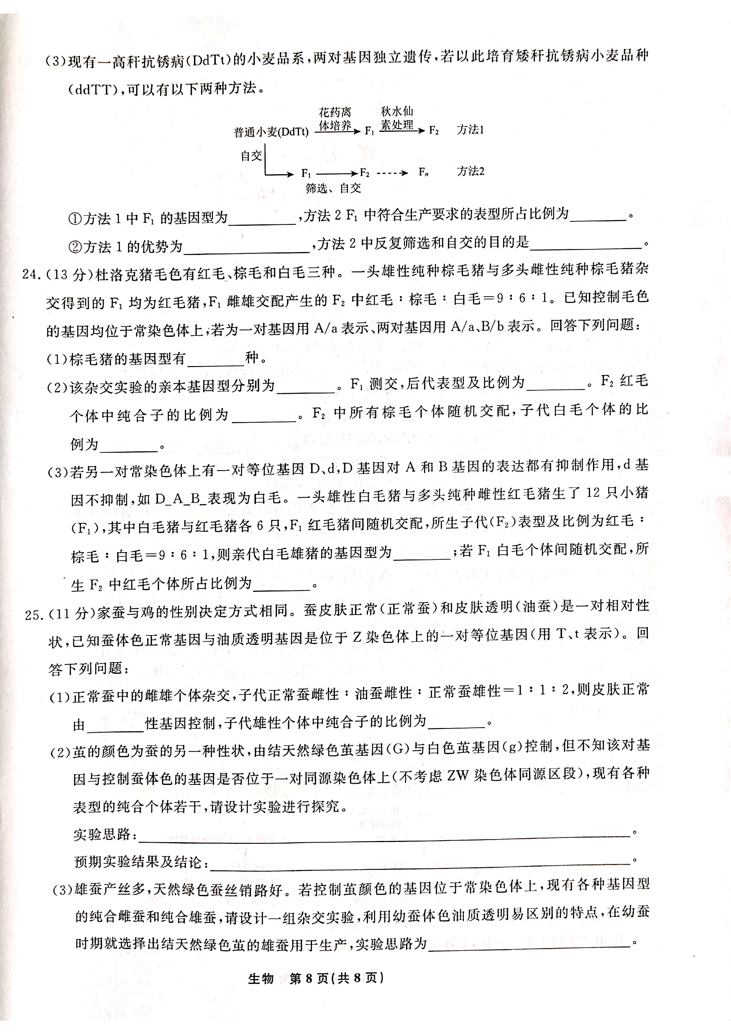 ［绵阳一诊］绵阳市高中2021级第一次诊断性考试生物试卷答案