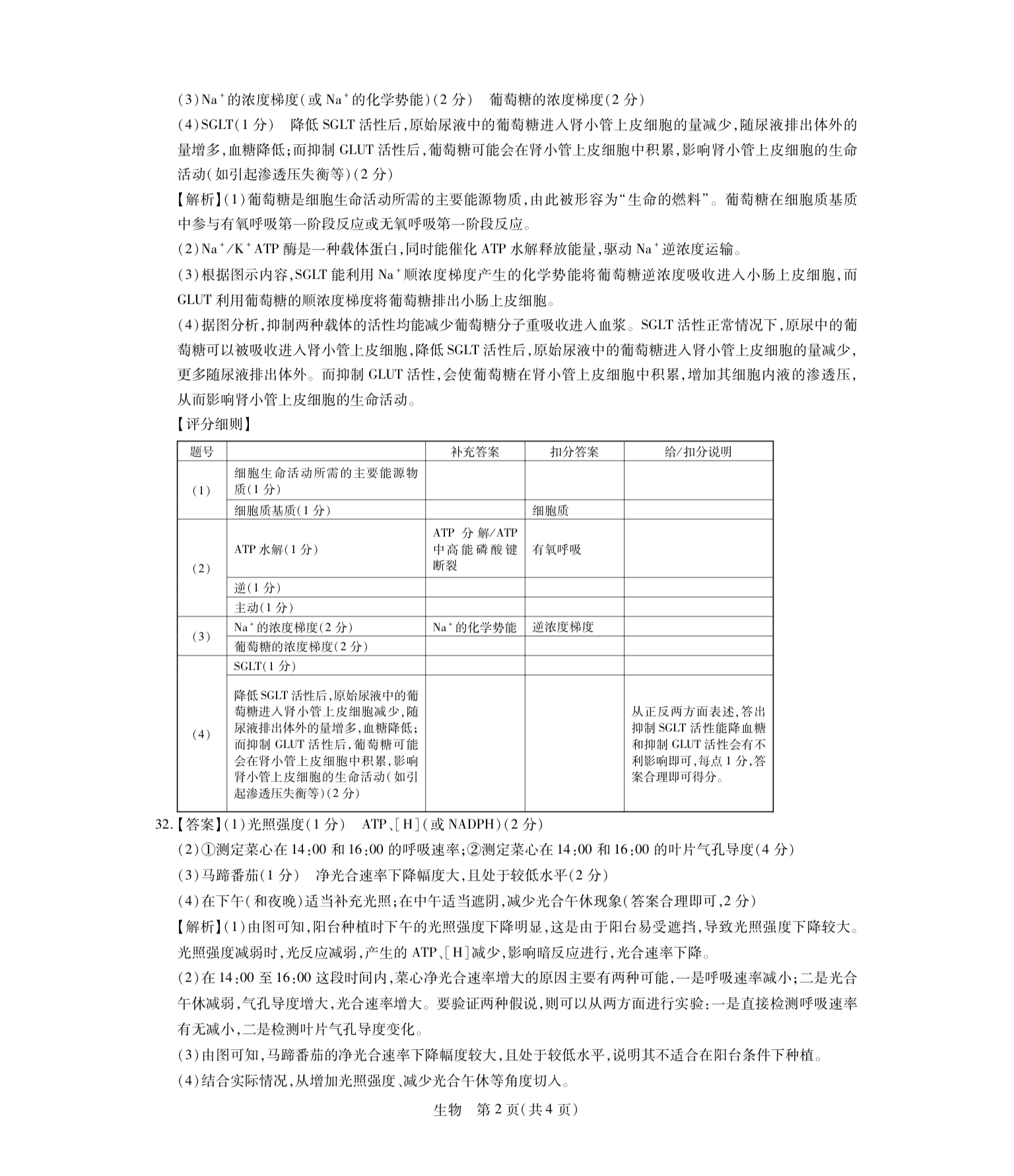 2024届衡水金卷先享题 [调研卷](六)6理综(JJ·A)答案