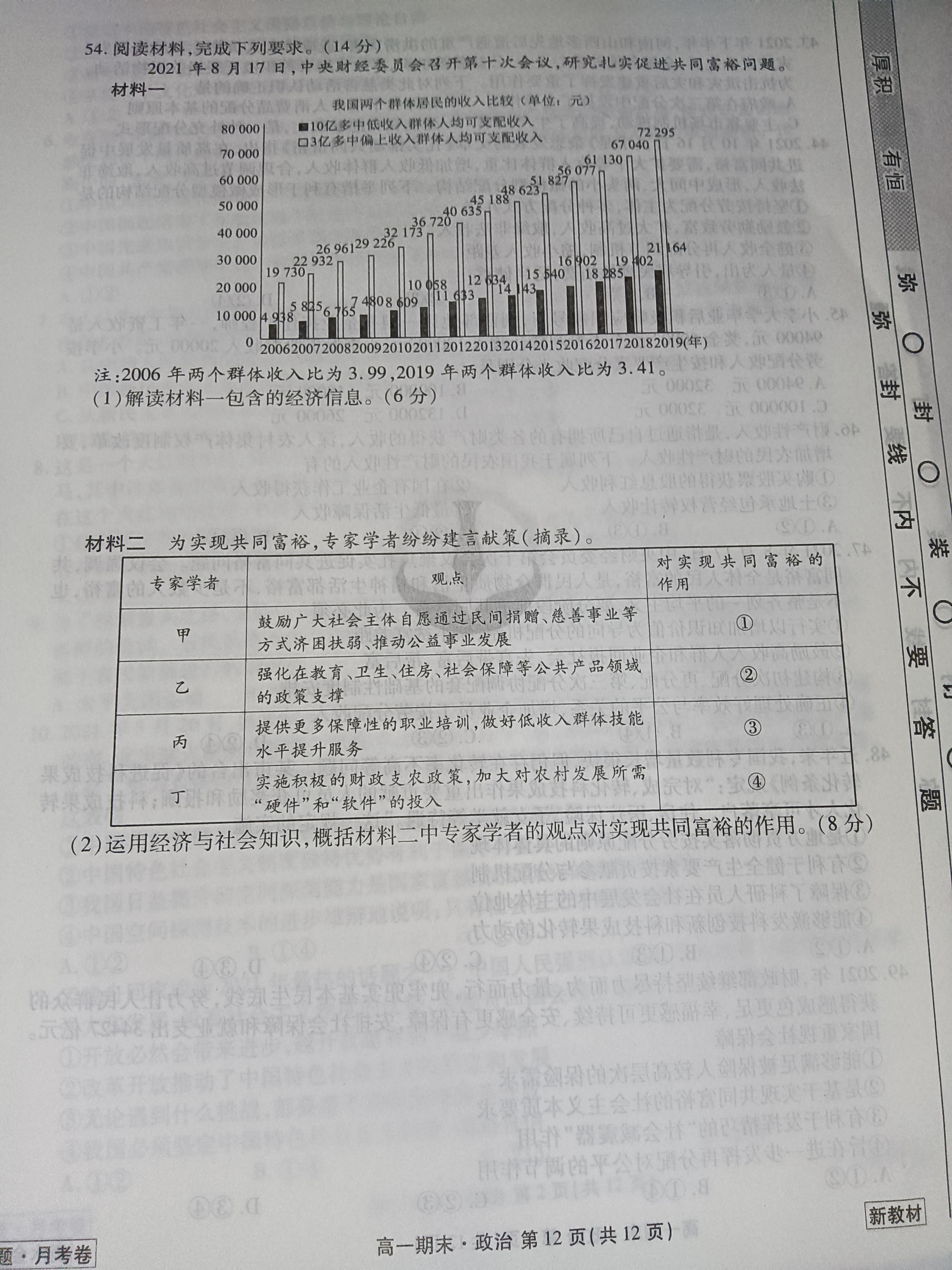 衡中同卷·2023-2024学年度上学期高三年级一调考试 政治(新教材版)试题