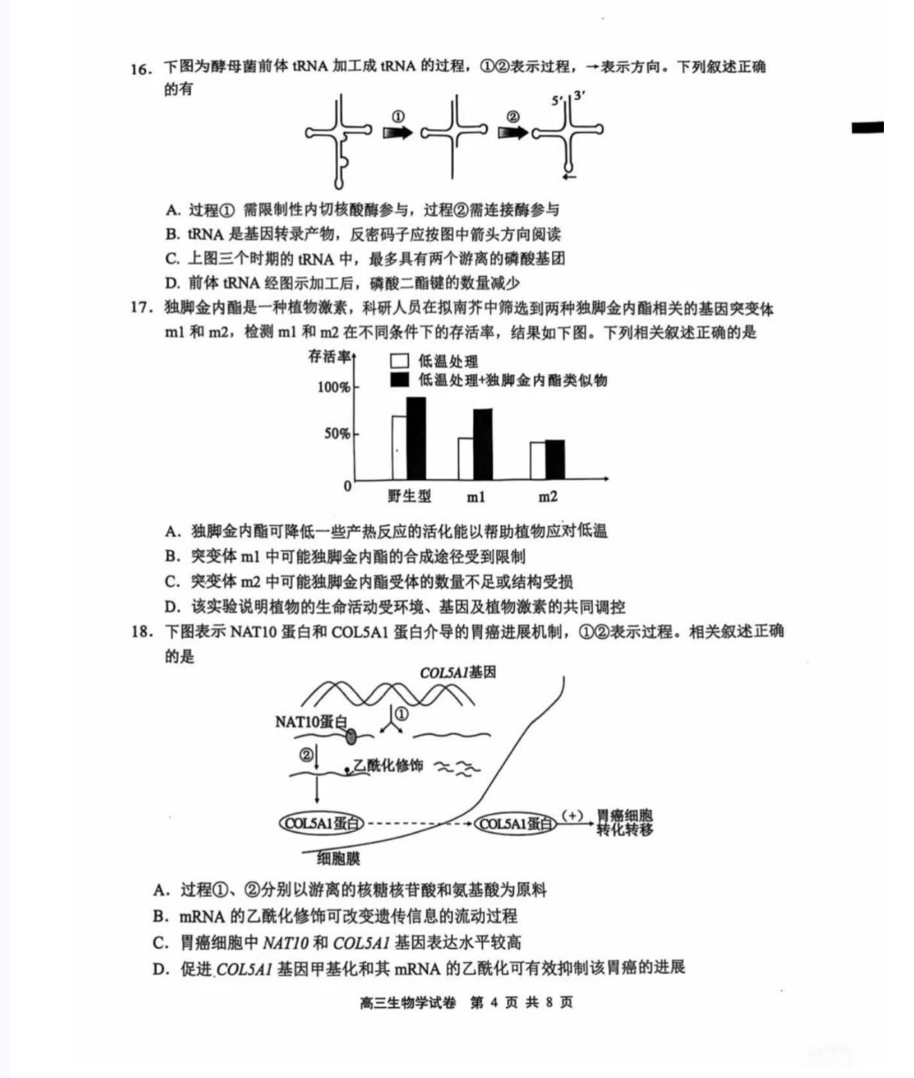 赤峰市高三年级11·20模拟考试试题生物答案