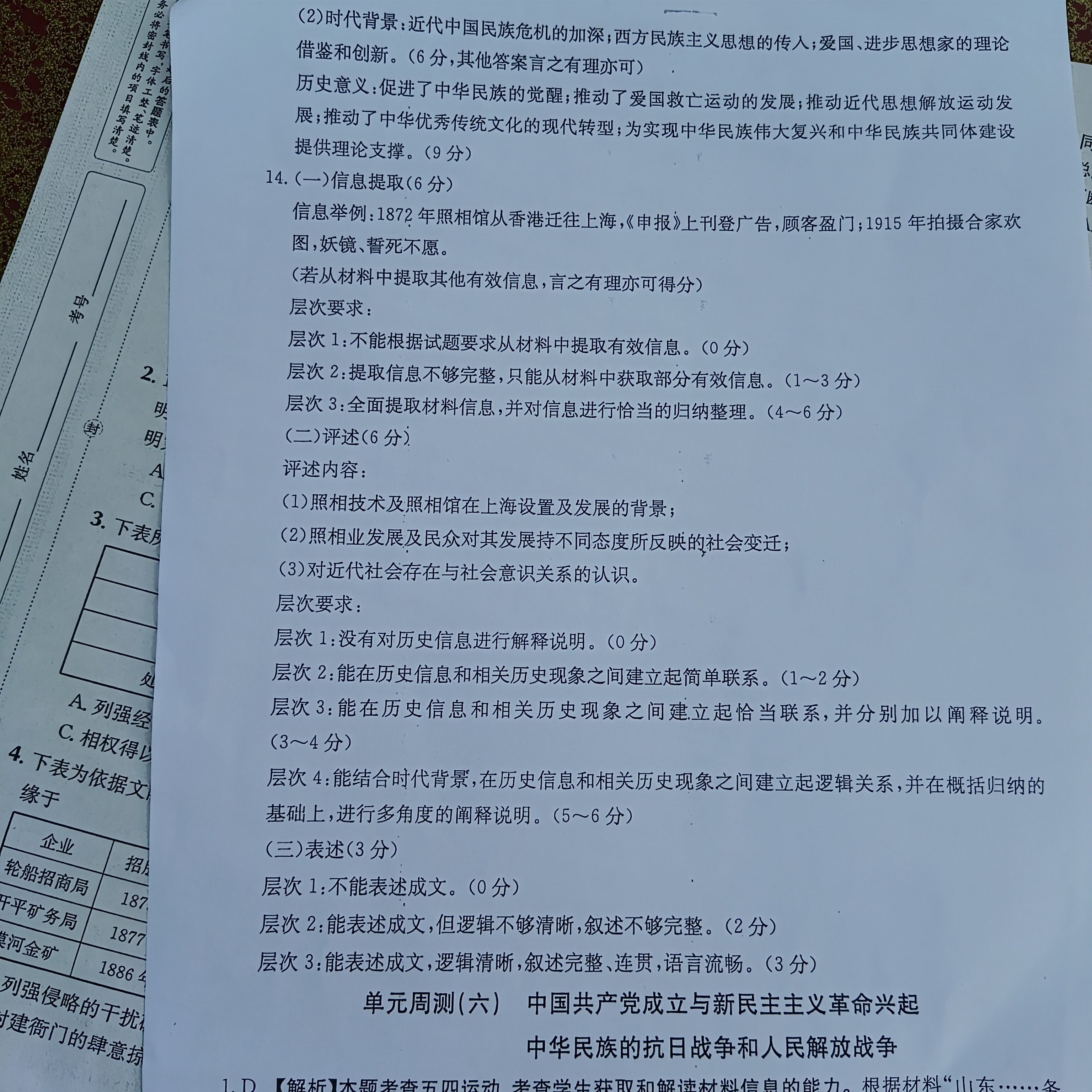 2024届高三全国100所名校AB测试示范卷·历史[24·G3AB(新教材老高考)·历史-R-必考-HUN]六试题