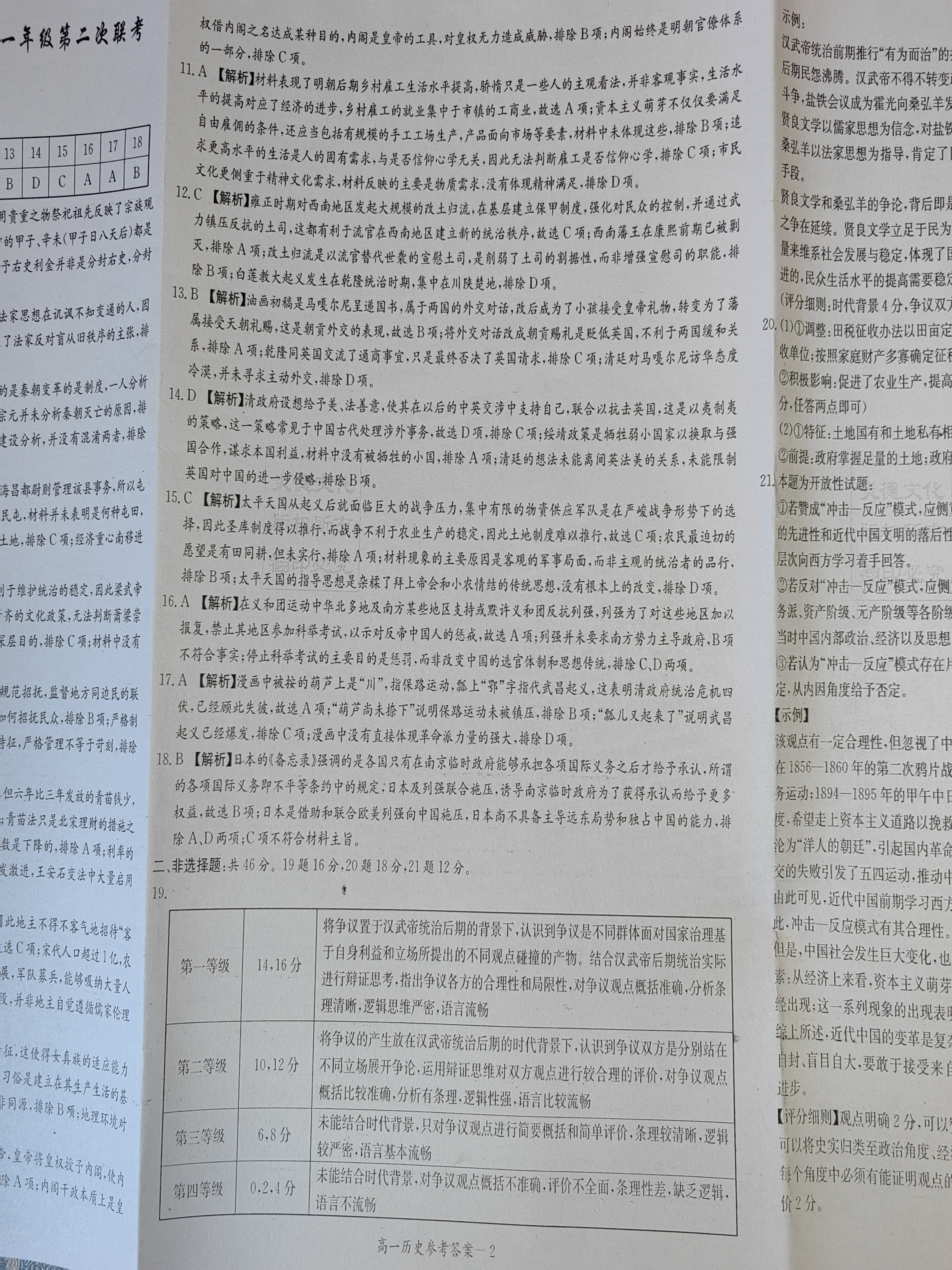 炎德英才大联考·长郡中学2024届高三月考试卷(五)历史答案