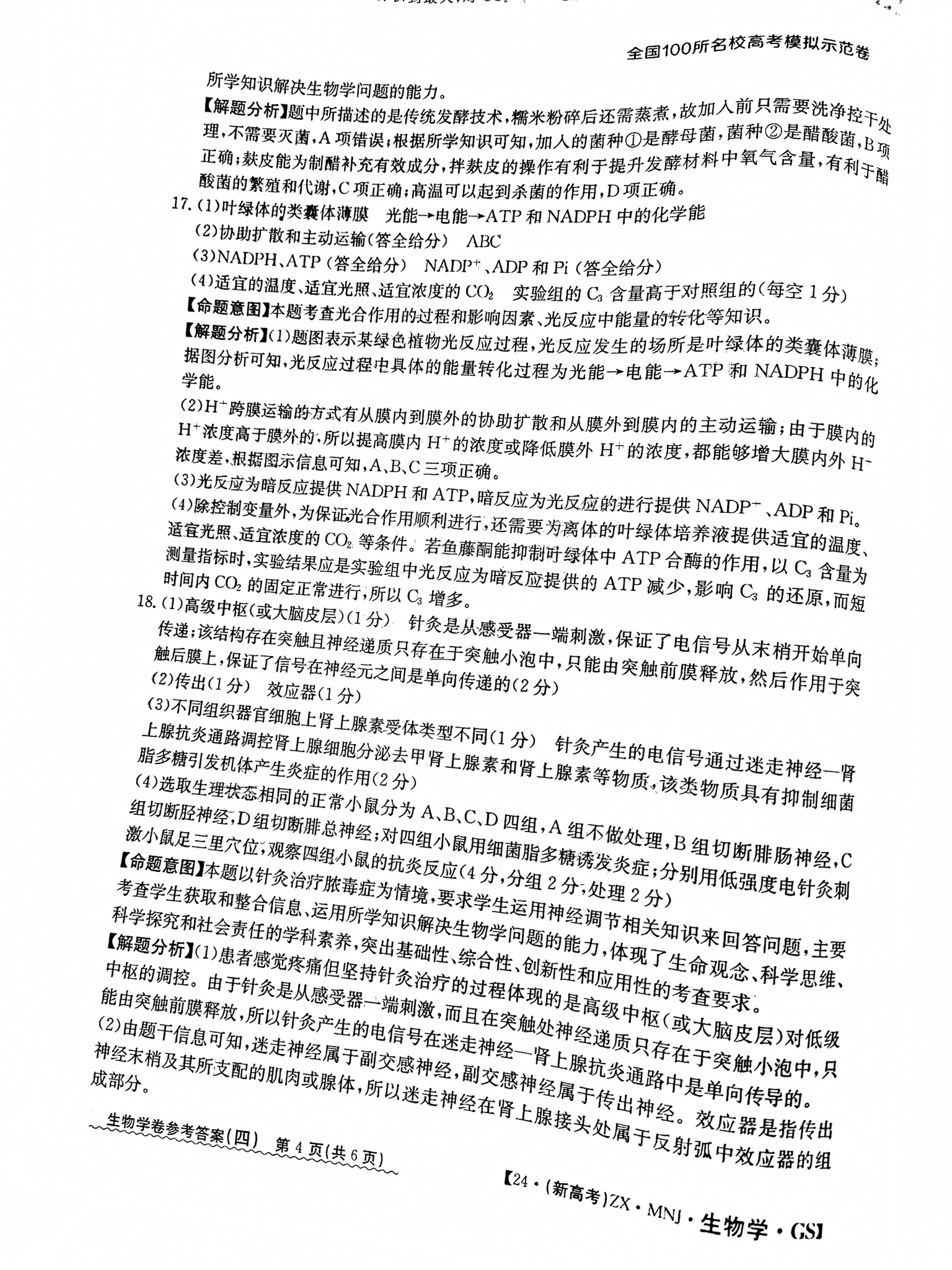 2024届普通高等学校招生全国统一考试 高三青桐鸣冲刺卷一生物答案
