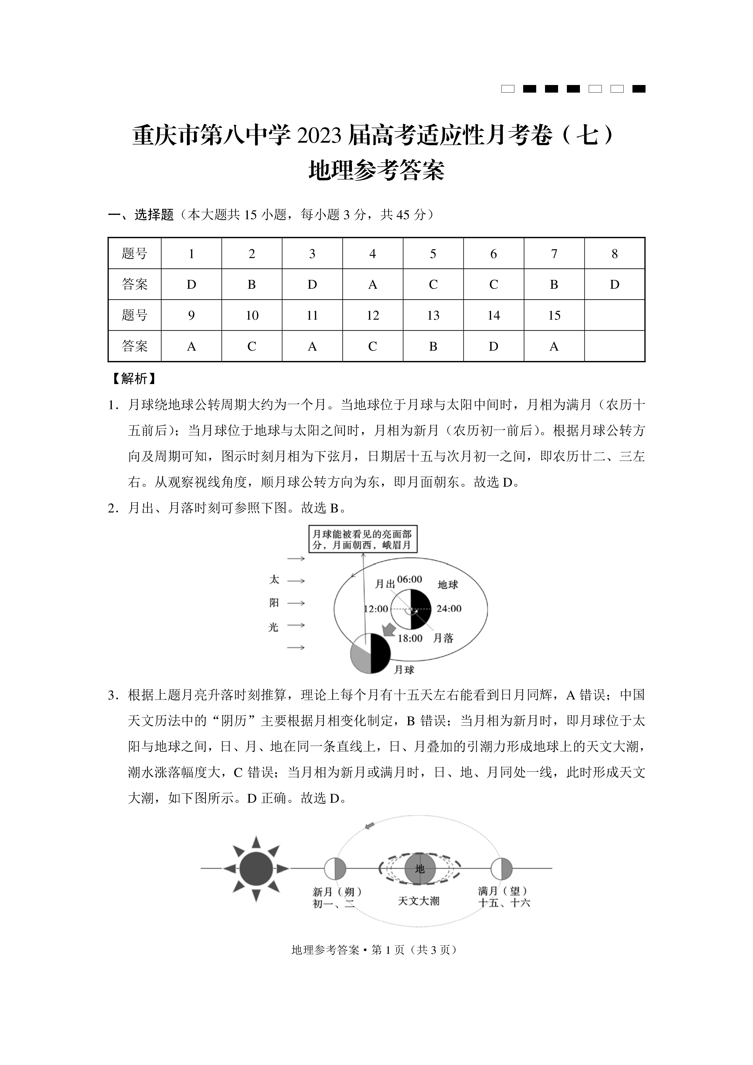 炎德·英才大联考湖南师大附中2024届高三月考试卷(三)地理答案