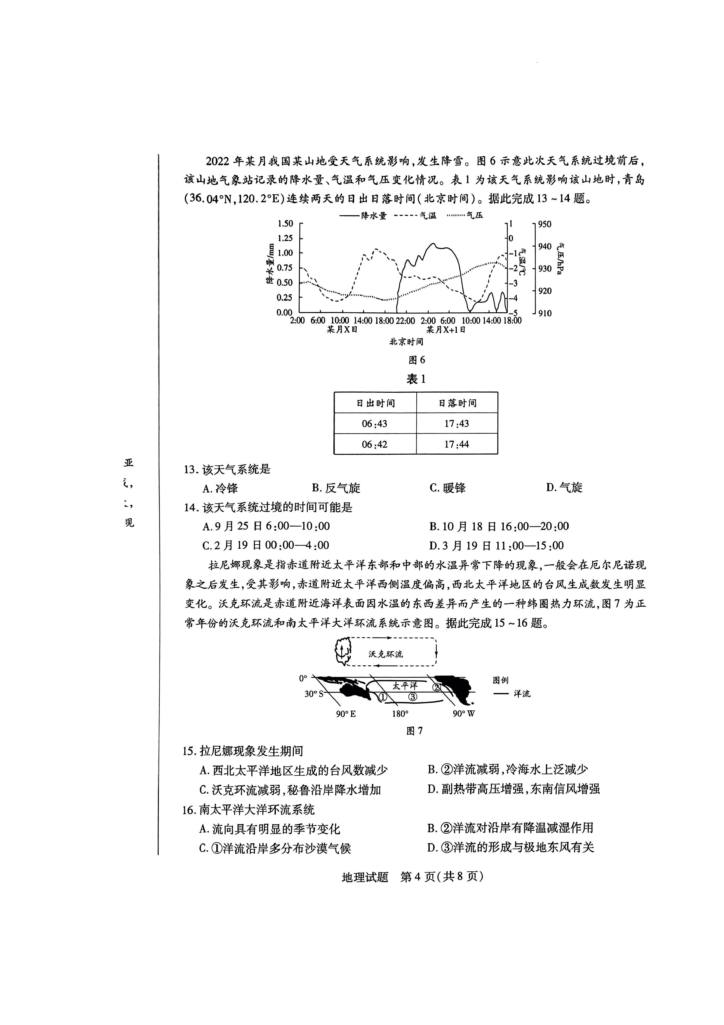 2024届全国100所名校高三月考卷·地理[24·G3YK(新高考)·地理-ZTB-必考-HUB]七试题