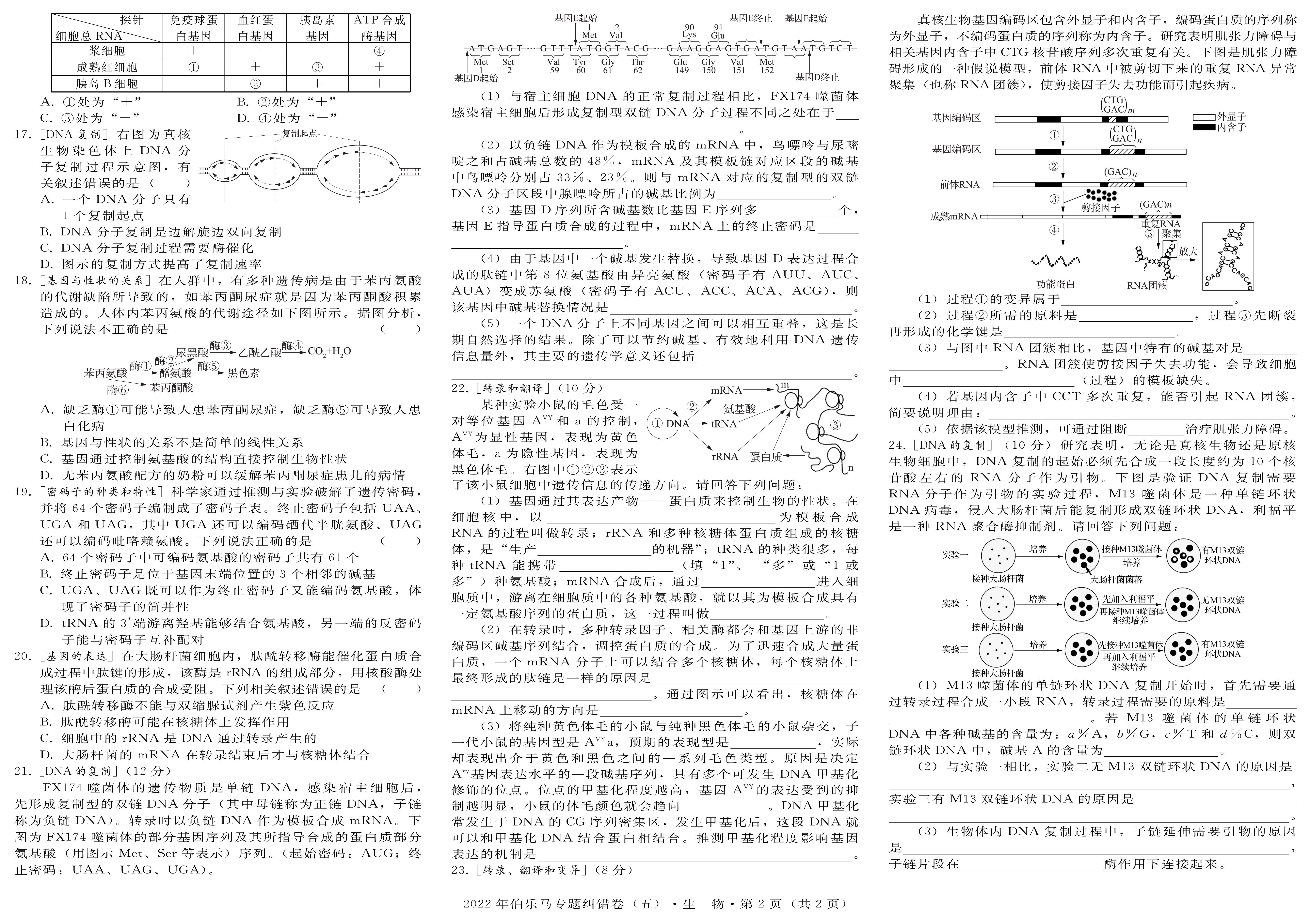 国考1号4·第4套·2024届高三阶段性考试(一)生物试题