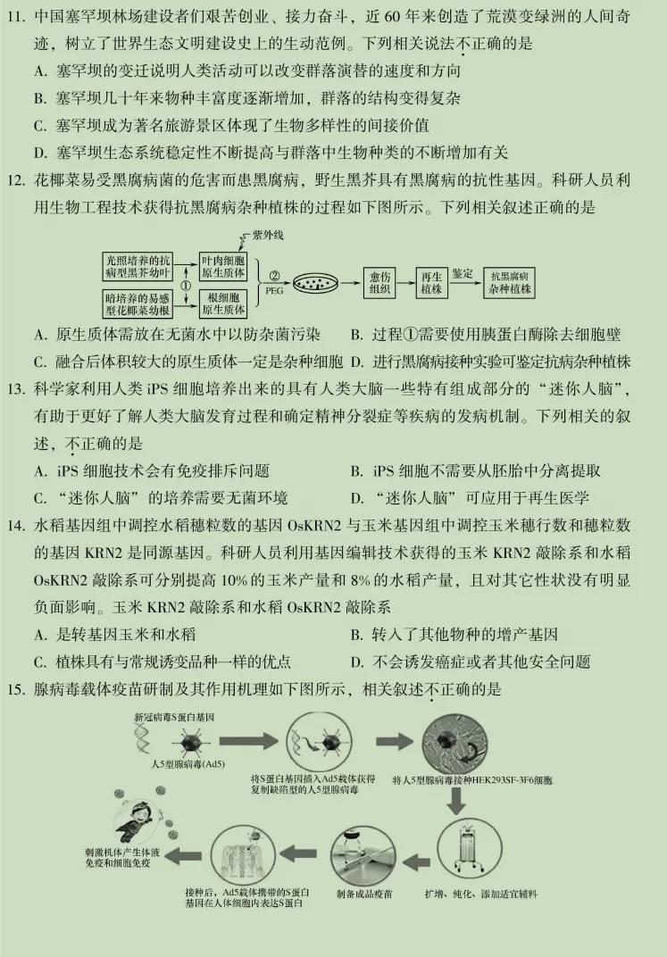 云南师大附中2023-2024年2022级高二年级教学测评月考卷(一)1生物试题