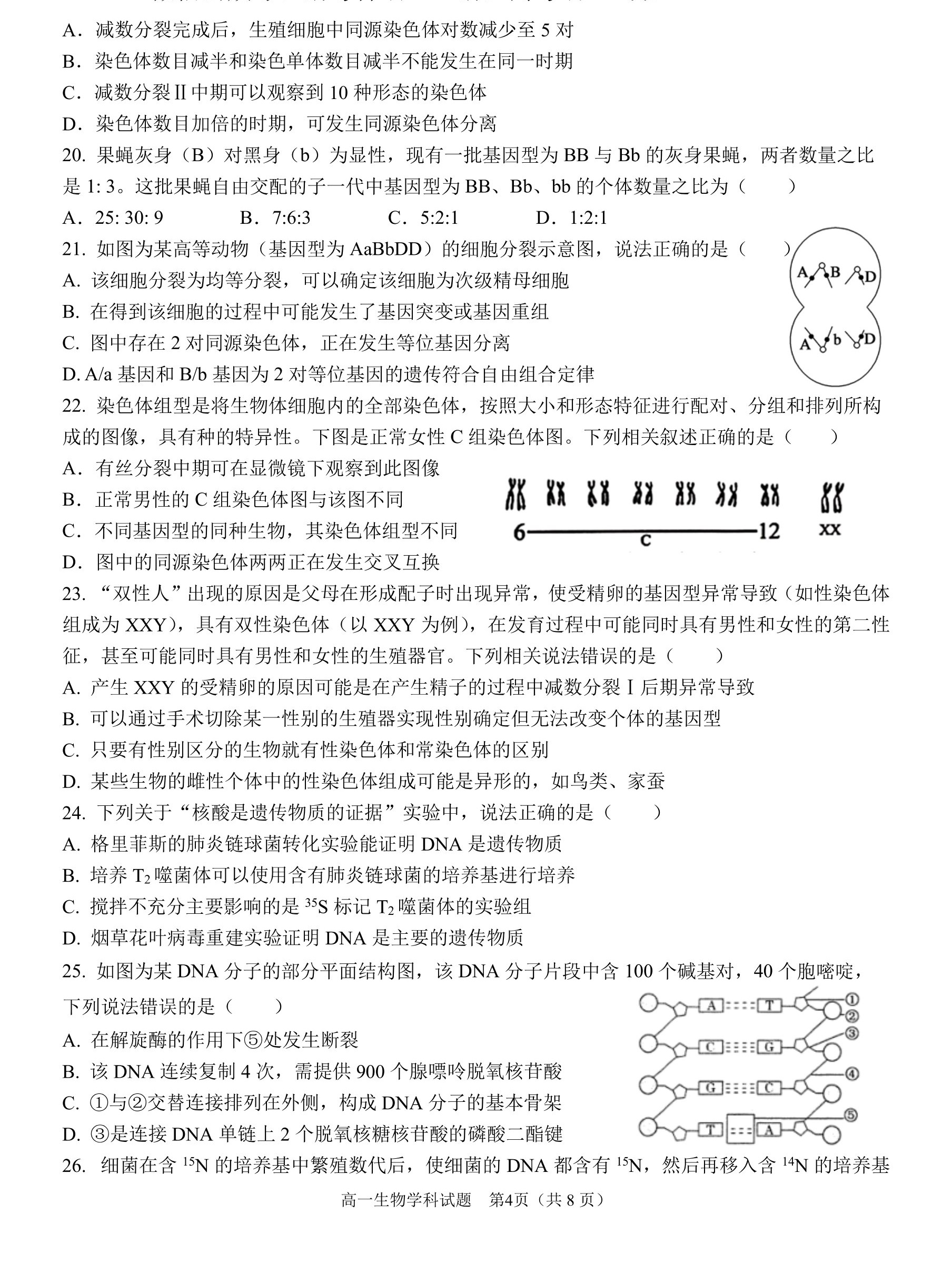 超级全能生名校交流2024届高三第一次联考4005C生物答案