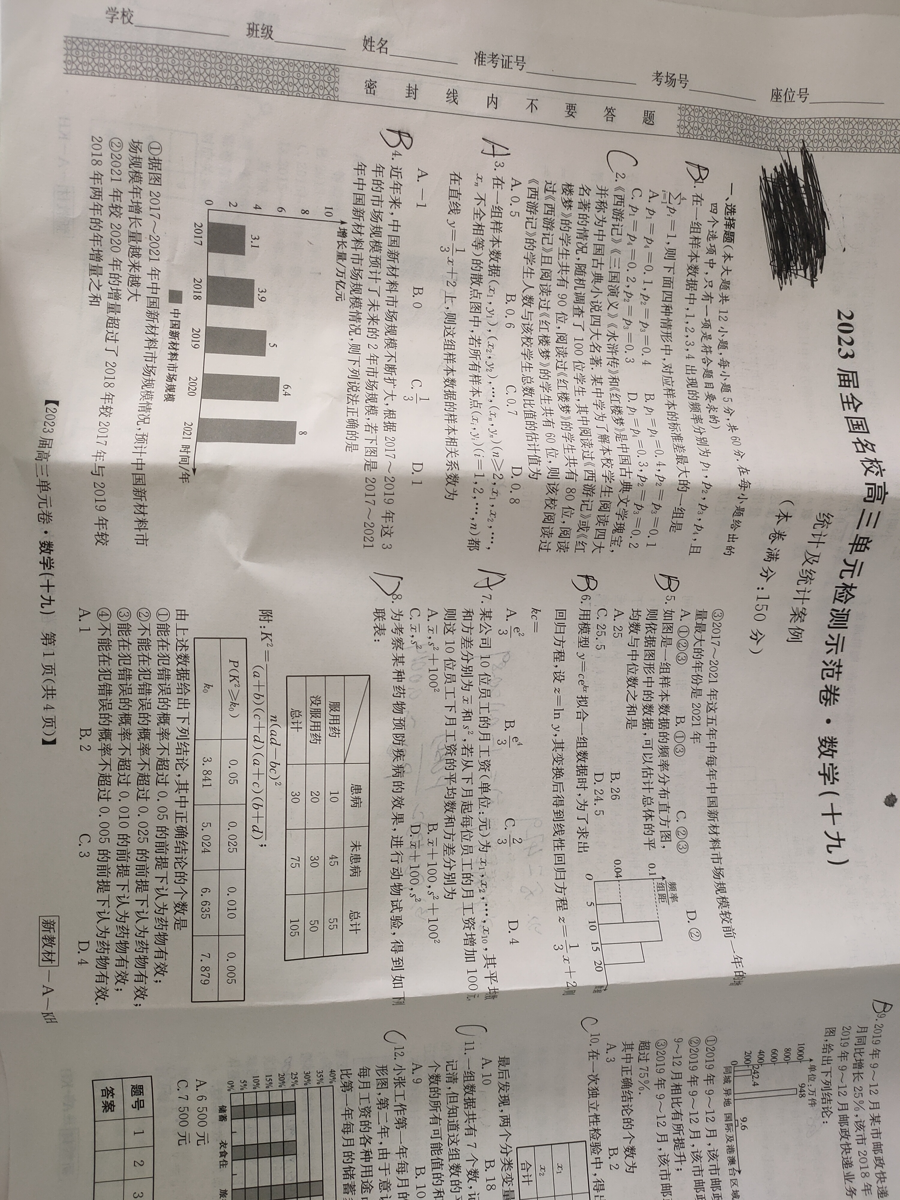 炎德文化数学2024年普通高等学校招生全国统一考试考前演练一答案